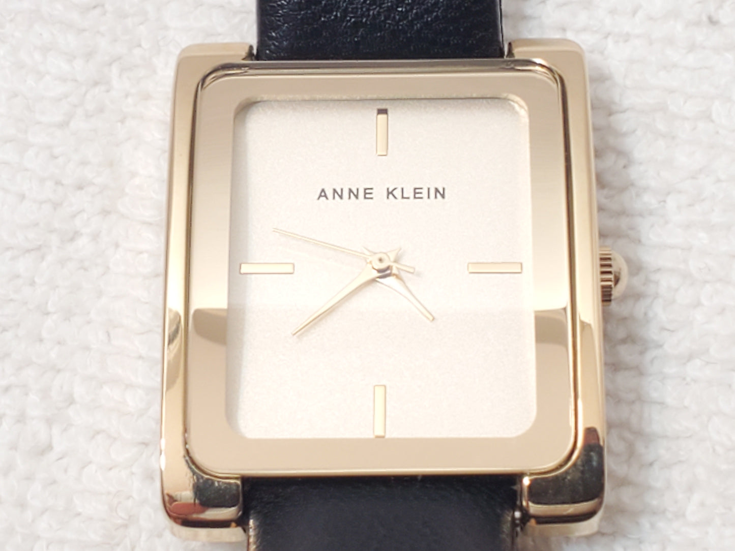 Vintage Anne Klein Gold Tone Tank Women's Quartz Watch Black Leather Strap SS