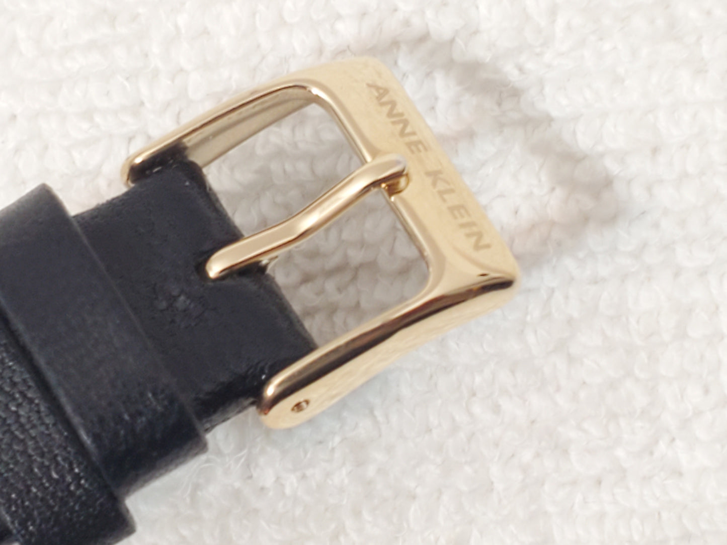 Vintage Anne Klein Gold Tone Tank Women's Quartz Watch Black Leather Strap SS