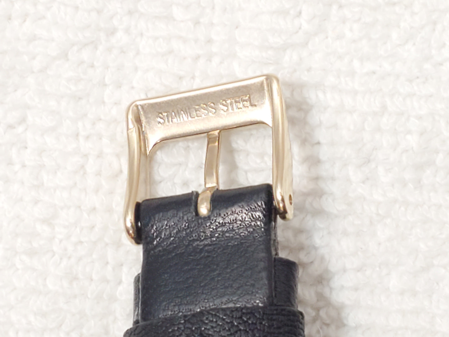 Vintage Anne Klein Gold Tone Tank Women's Quartz Watch Black Leather Strap SS