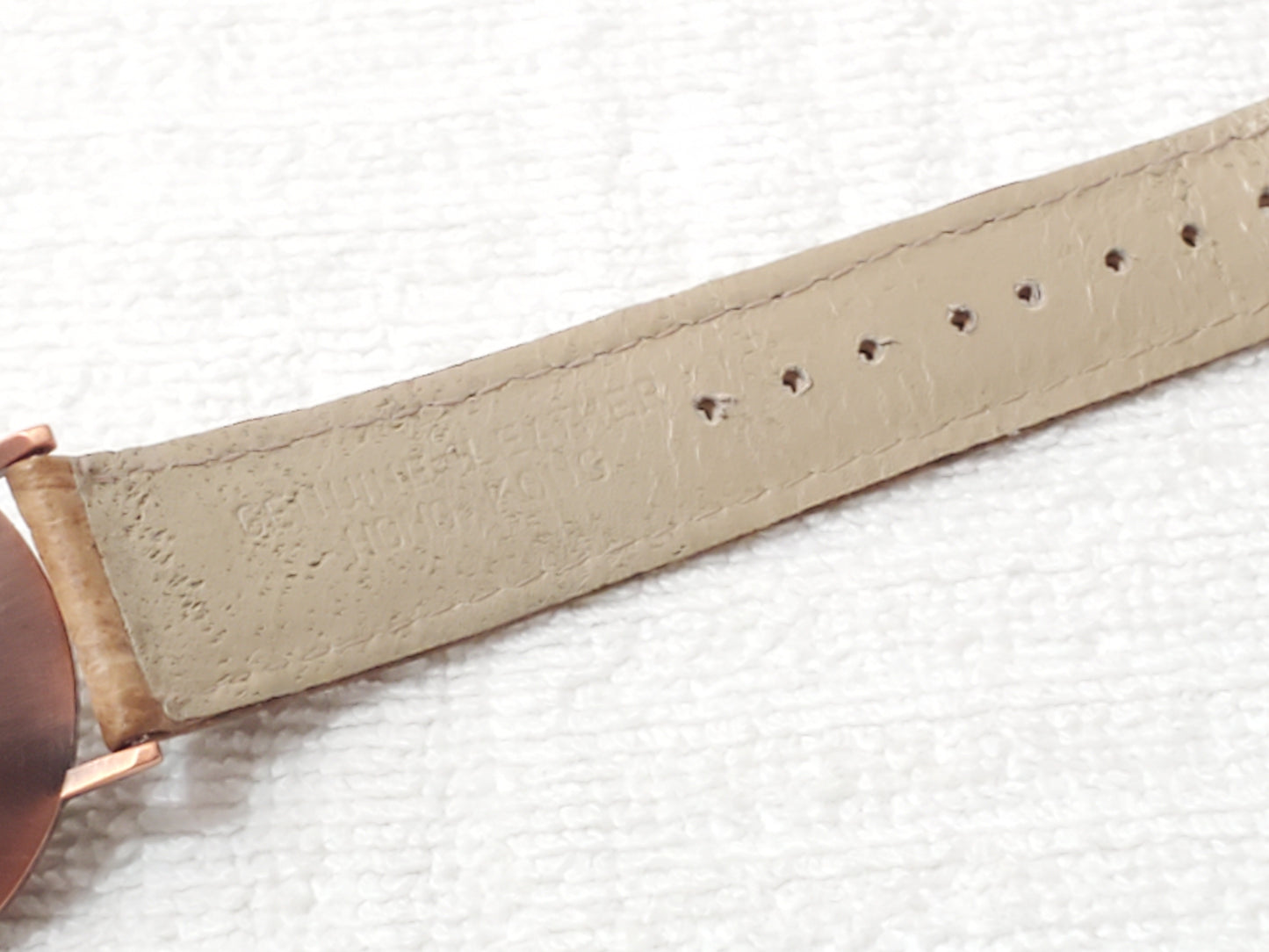 Vintage Fossil Sundial Watch Leather Strap Copper Case Stone Face S Steel Unisex