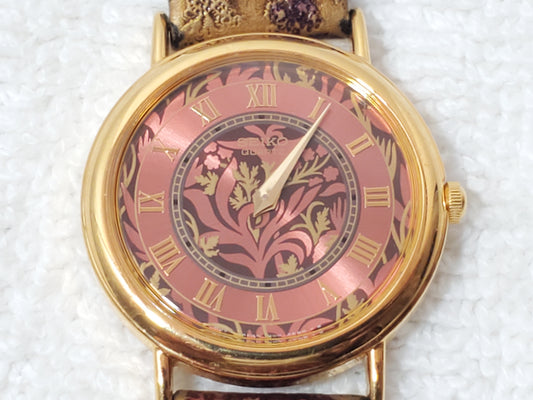 Vintage Seiko Women Quartz Watch Rose Gold Tone Dial Roman Numerals Paisley Band