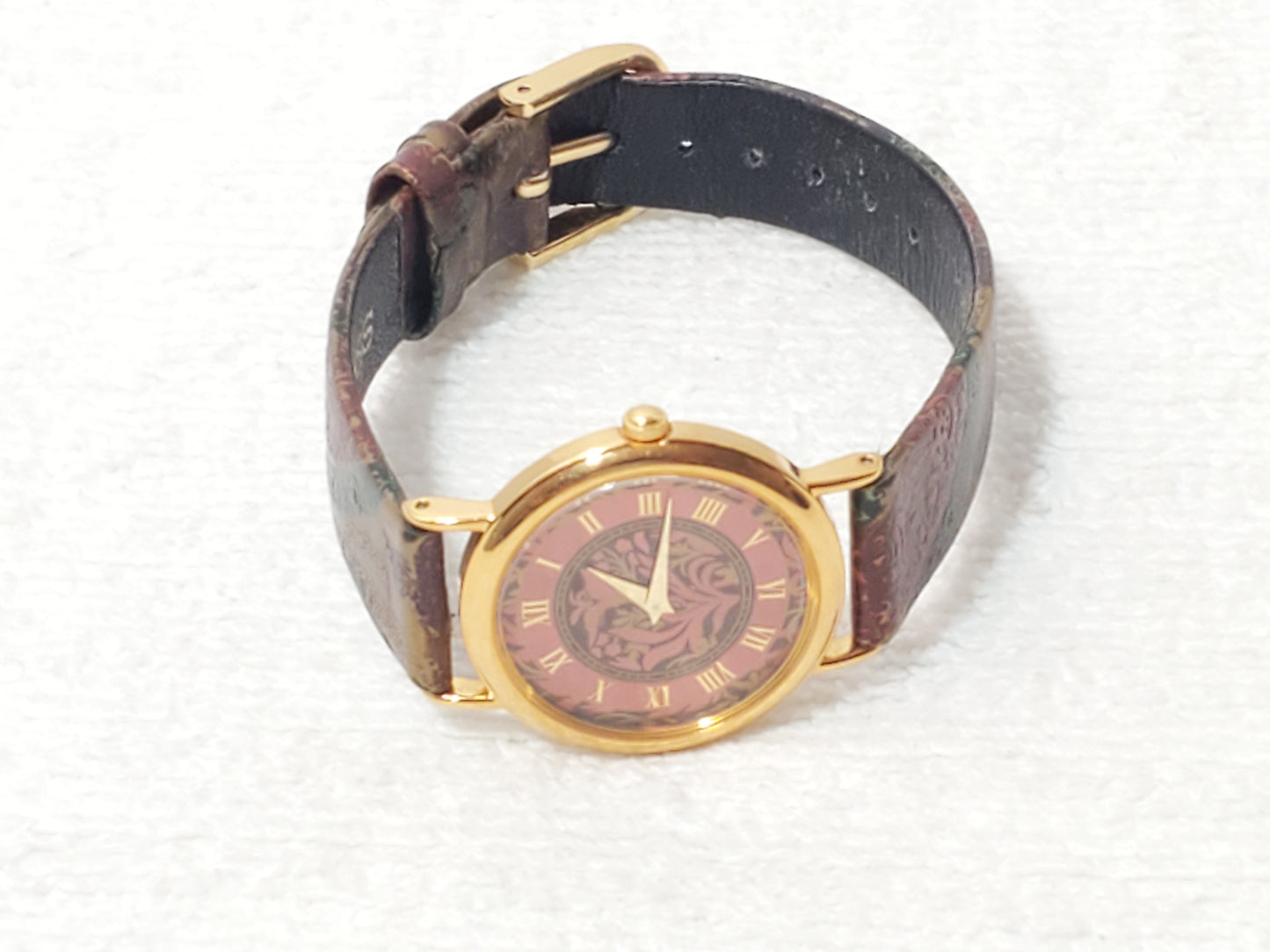 Vintage Seiko Women Quartz Watch Rose Gold Tone Dial Roman Numerals Paisley Band