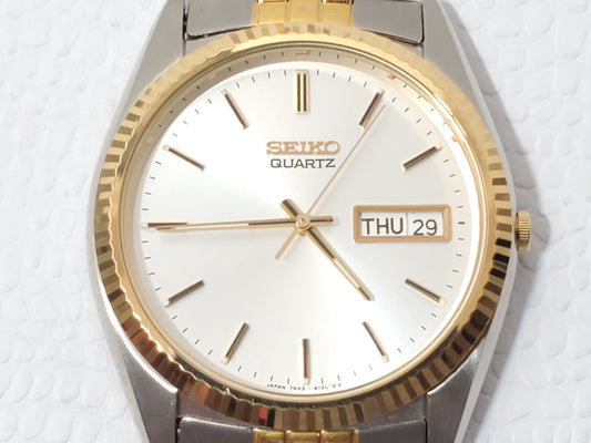 Vintage Seiko Men's Presidential Day Date Watch Gold Tone Silver Dial S Steel
