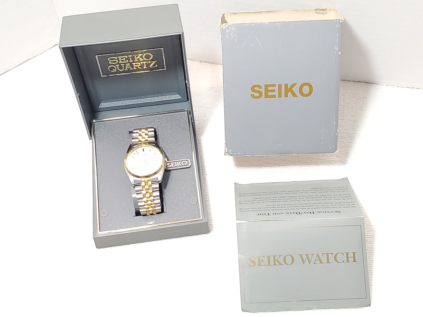 Vintage Seiko Men's Presidential Day Date Watch Gold Tone Silver Dial S Steel