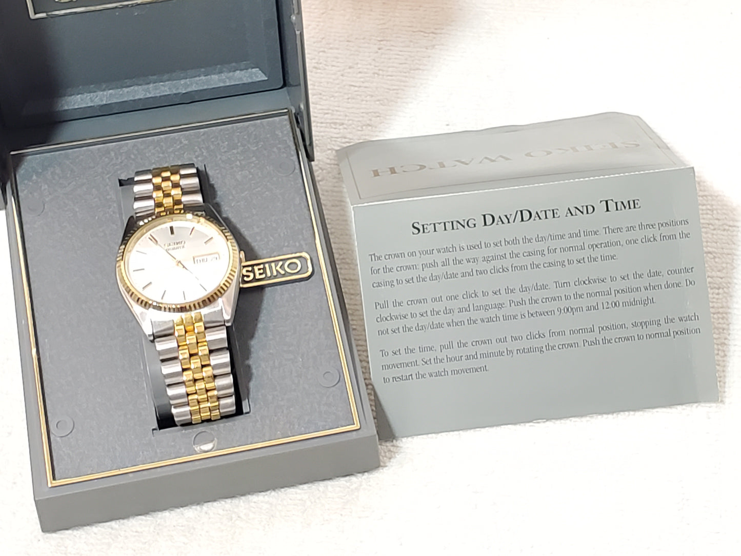 Vintage Seiko Men's Presidential Day Date Watch Gold Tone Silver Dial S Steel