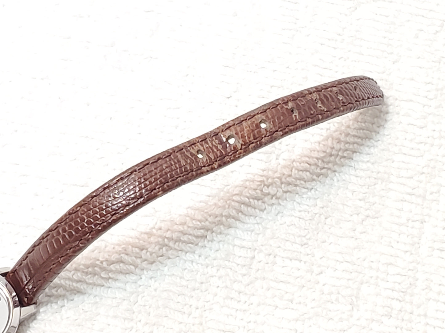 Skagen Denmark Steel Women's Petite Watch Silver Dial Crystals Leather Strap
