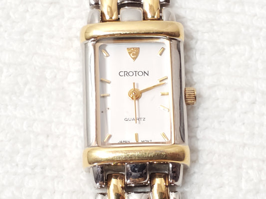 Vintage Croton Women's Tank Stainless Steel 23K Gold Plated Watch White Dial