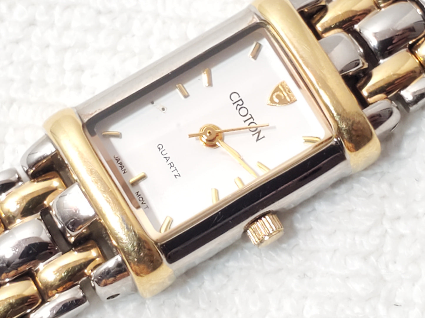 Vintage Croton Women's Tank Stainless Steel 23K Gold Plated Watch White Dial