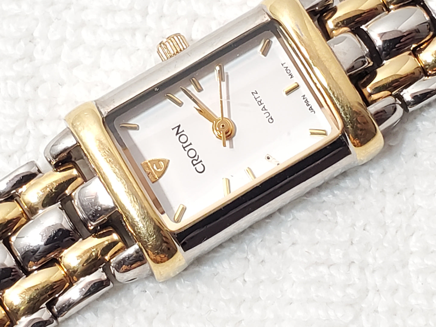 Vintage Croton Women's Tank Stainless Steel 23K Gold Plated Watch White Dial