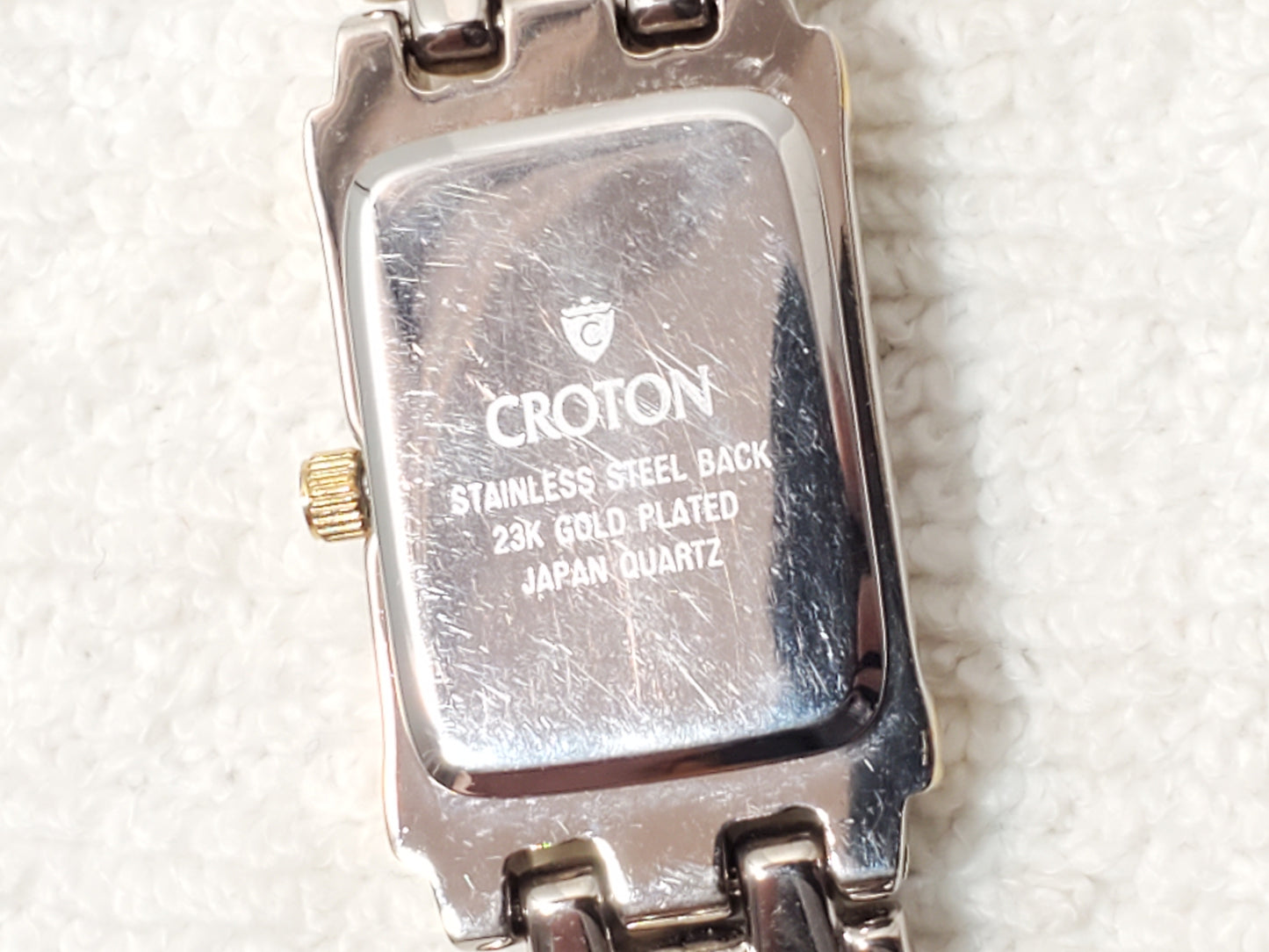 Vintage Croton Women's Tank Stainless Steel 23K Gold Plated Watch White Dial