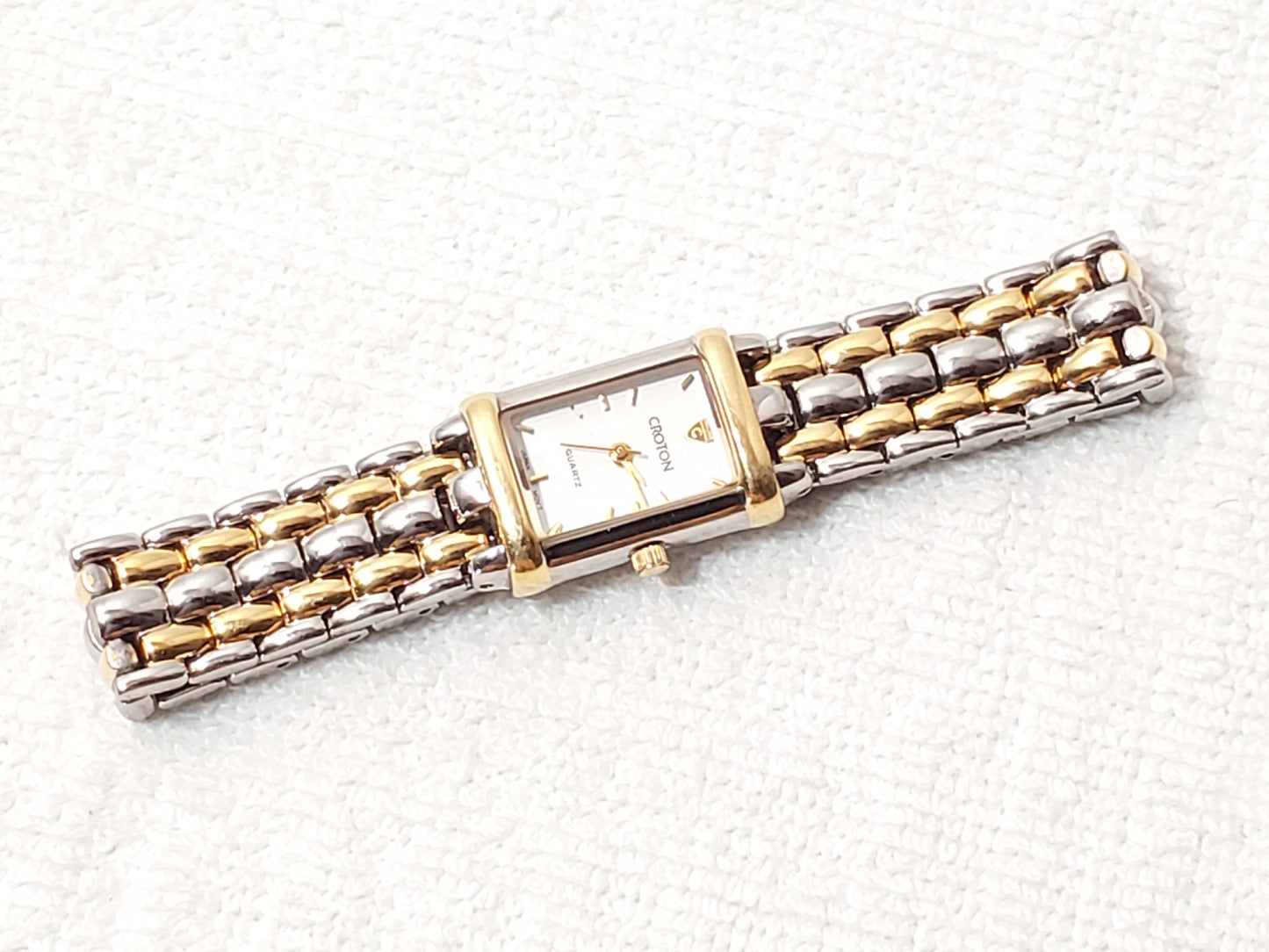 Vintage Croton Women's Tank Stainless Steel 23K Gold Plated Watch White Dial