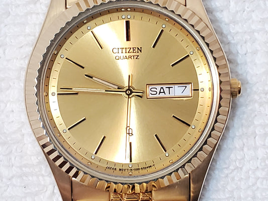 Vintage Citizen CQ Men's Presidential Day Date Gold Plated Watch Stainless Steel