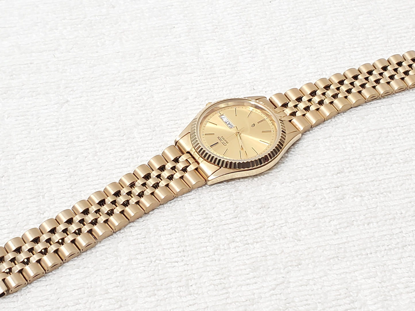 Vintage Citizen CQ Men's Presidential Day Date Gold Plated Watch Stainless Steel