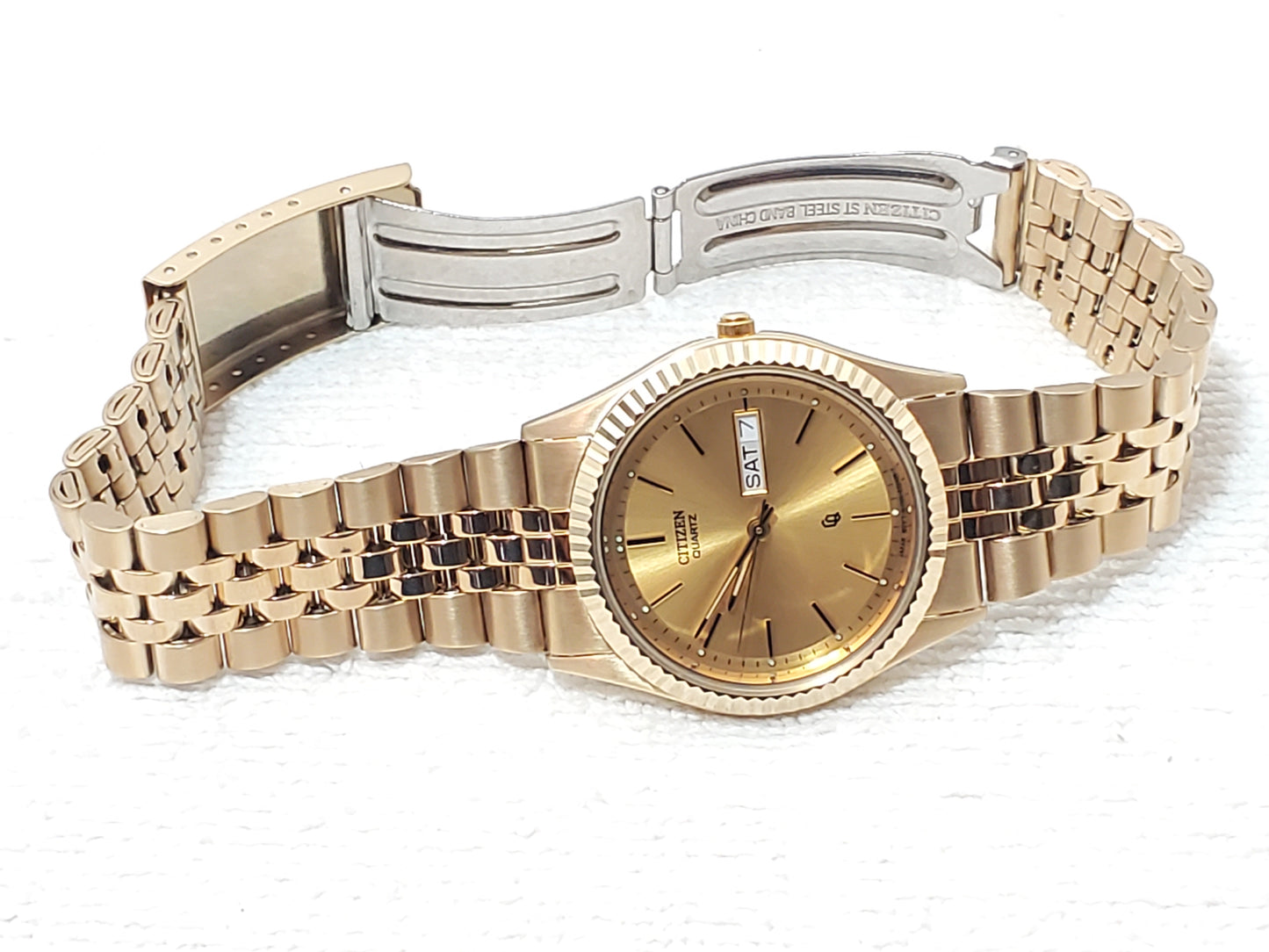 Vintage Citizen CQ Men's Presidential Day Date Gold Plated Watch Stainless Steel