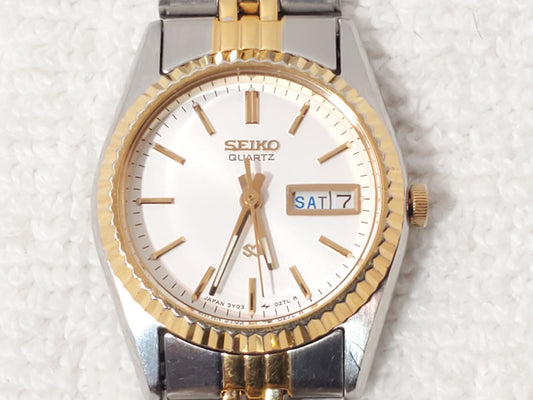 Vintage Seiko SQ Presidential Women's Gold Tone Day Date Watch 1 Jewel S Steel