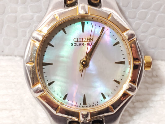 Vintage Citizen Eco Drive Mother of Pearl Dial Women's Watch Gold Tone S Steel
