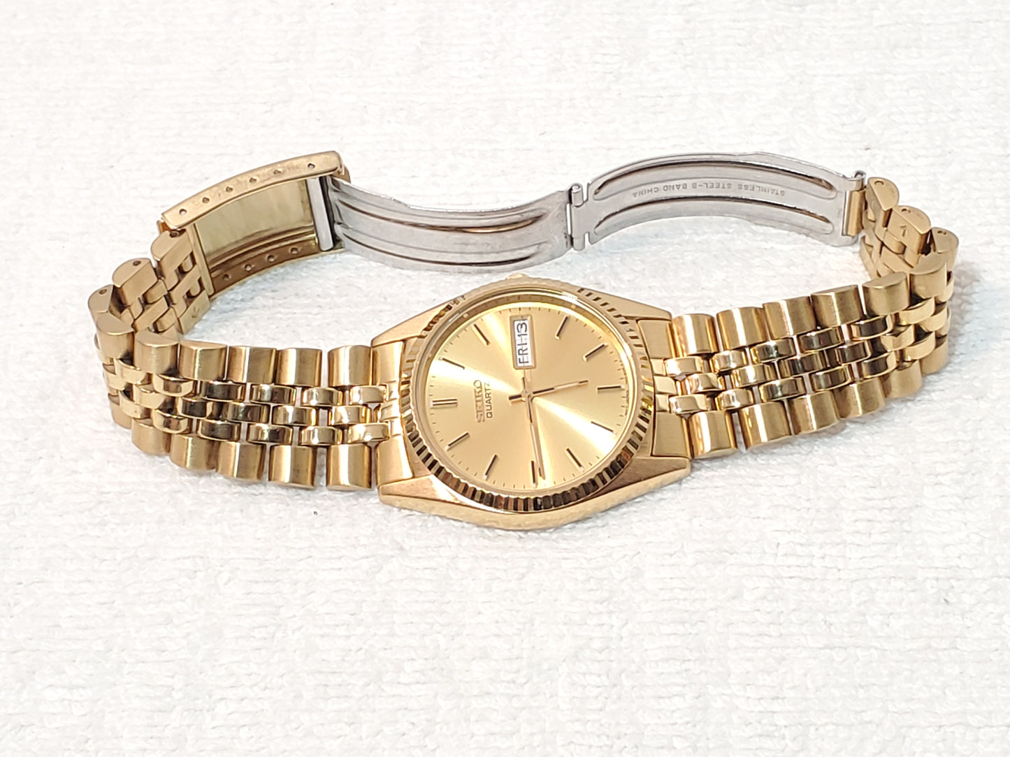 Vintage Seiko Presidential Men's Gold Tone Day Date Quartz Watch S Steel 1 Jewel