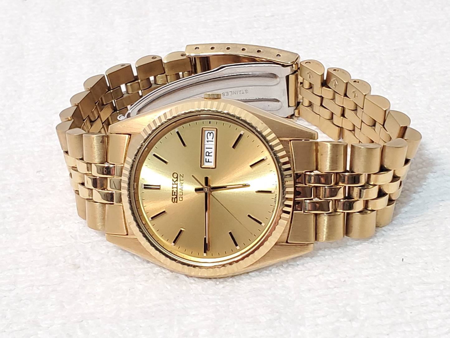 Vintage Seiko Presidential Men's Gold Tone Day Date Quartz Watch S Steel 1 Jewel
