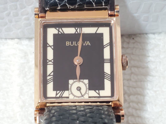 Vintage Bulova Swiss Womens Tank Watch 15 Jewels Rose Gold Plated Roman Numerals