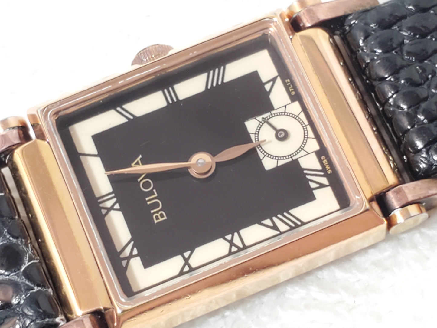 Vintage Bulova Swiss Womens Tank Watch 15 Jewels Rose Gold Plated Roman Numerals