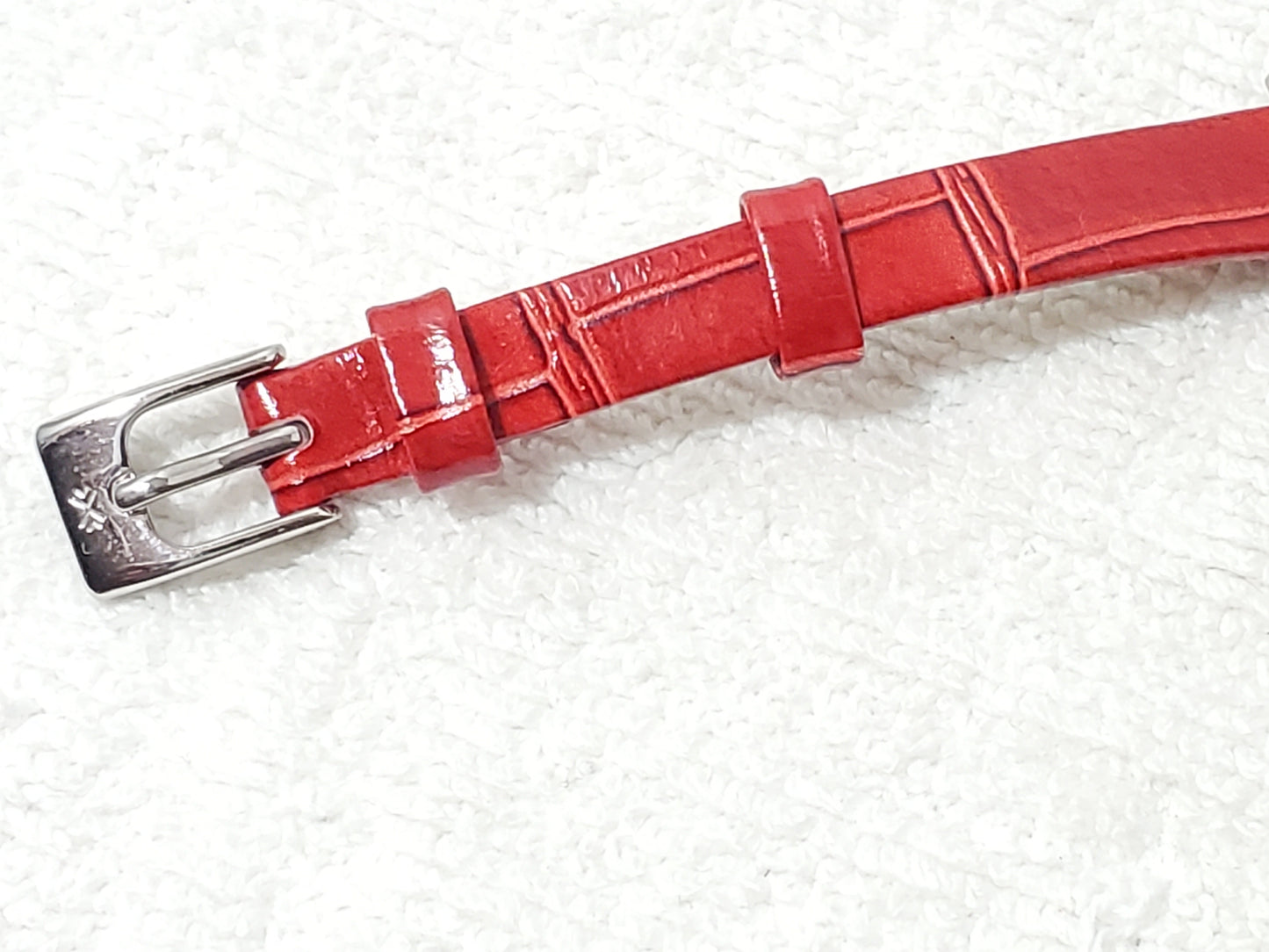 Vintage Skagen Women's Tank Petite Red Leather Strap Watch Swarovski Crystals