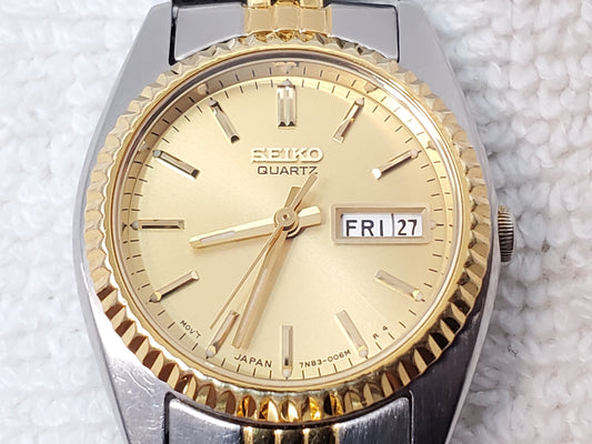 Vintage Seiko Presidential Women's Gold Dial Day Date Watch Stainless Steel