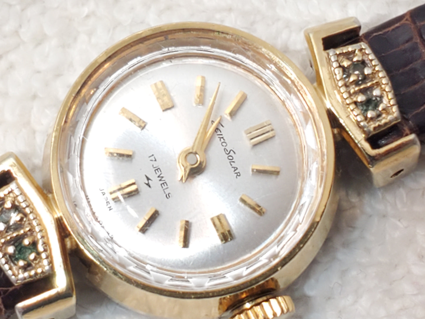 Vintage Seiko Solar Women's 17 Jewels Wind Up Watch Silver Dial Gold Plated