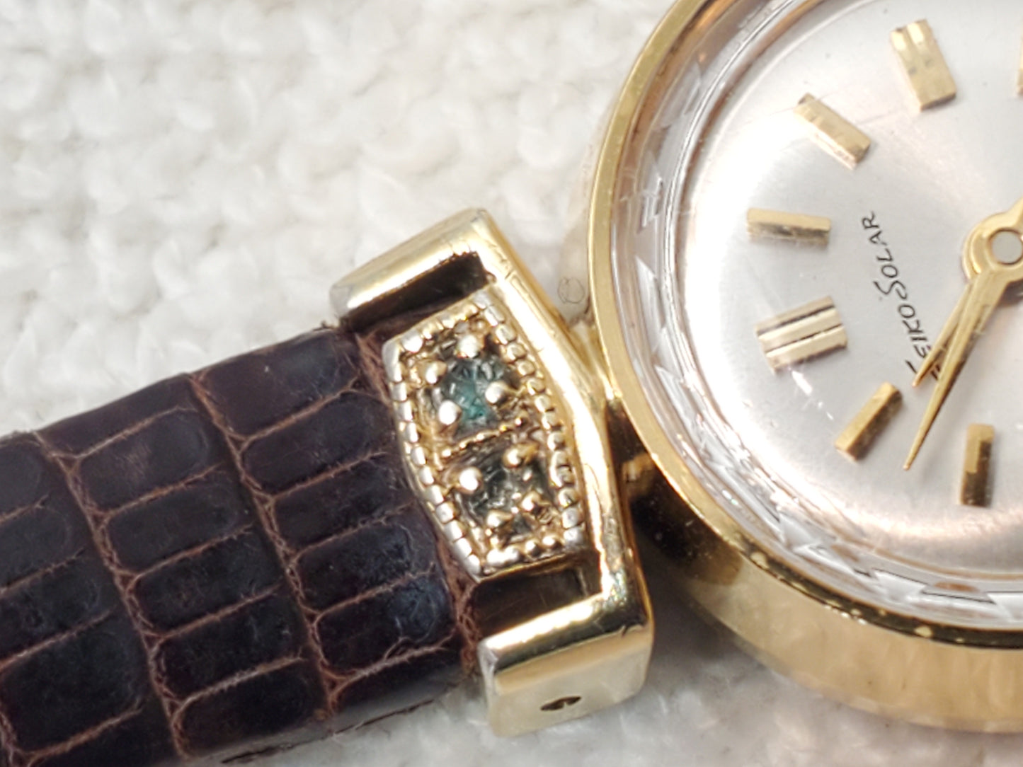 Vintage Seiko Solar Women's 17 Jewels Wind Up Watch Silver Dial Gold Plated