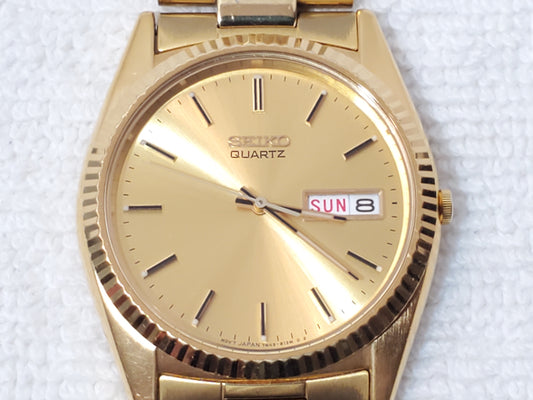 Vintage Seiko Men's Presidential Day Date Quartz Watch One Jewel Gold Tone