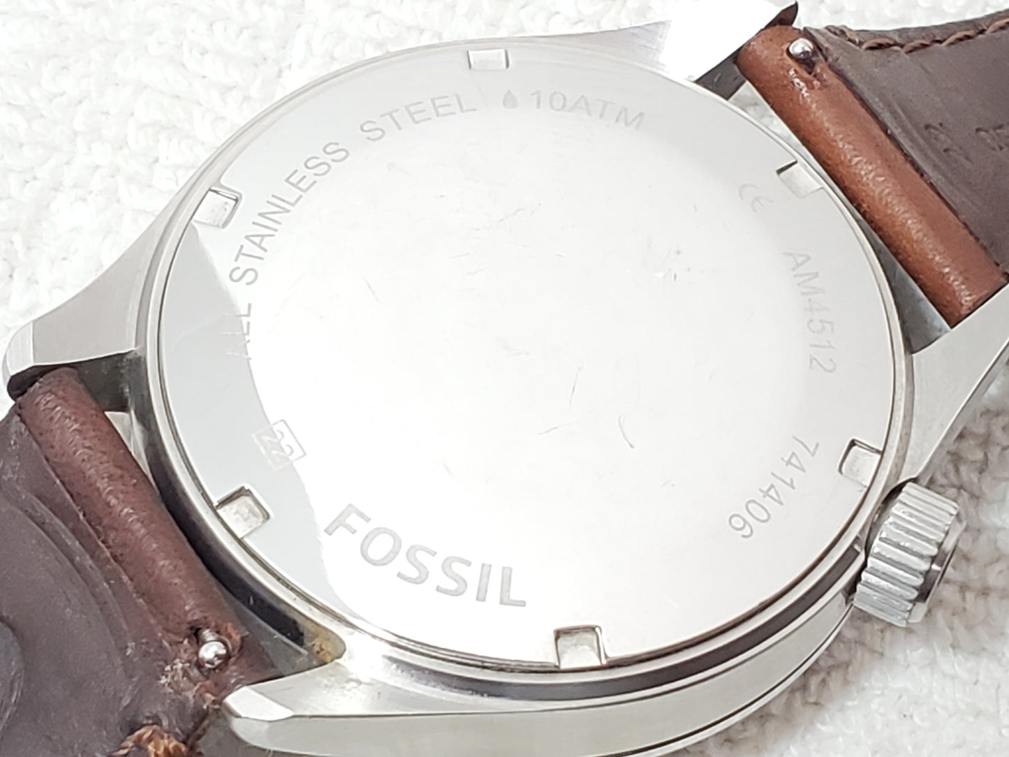 Fossil Aeroflite Men Quartz Date Watch Black Dial Brown Leather Strap 100 Meters