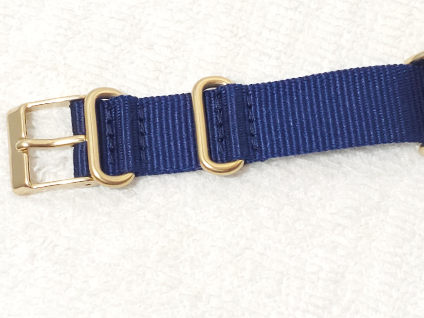 Timex Indiglo Field Watch Gold Tone White Dial Military Time Blue Nylon Strap