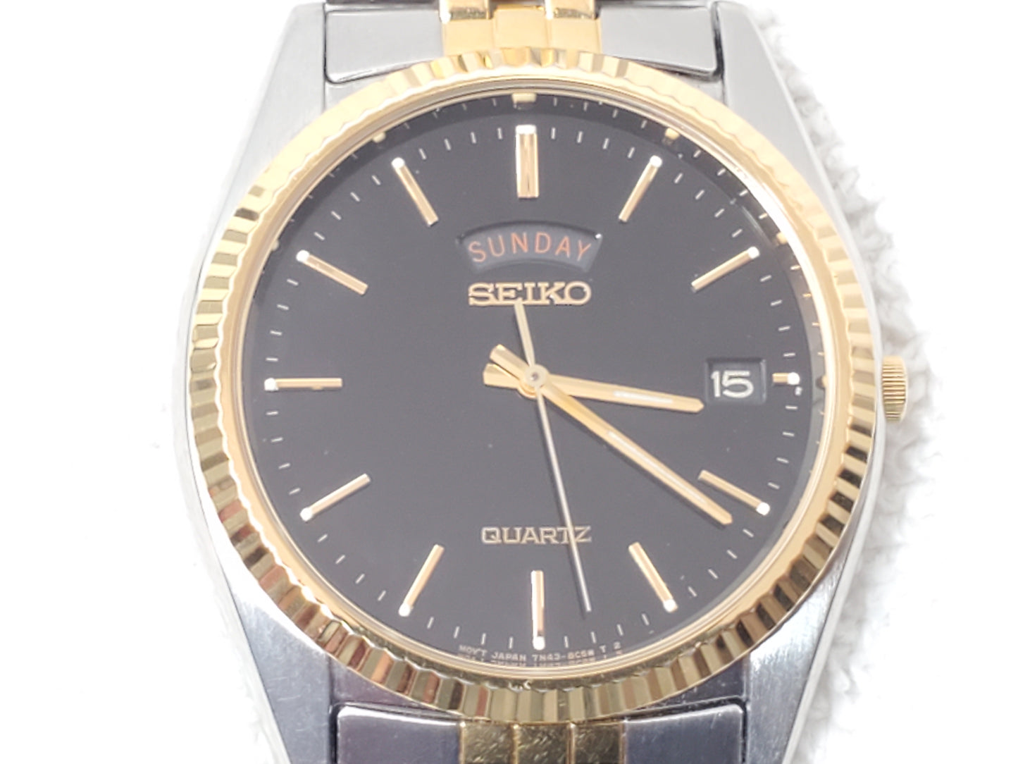 Seiko Presidential Men's Day Date Gold Tone Watch Black Dial Stainless Steel
