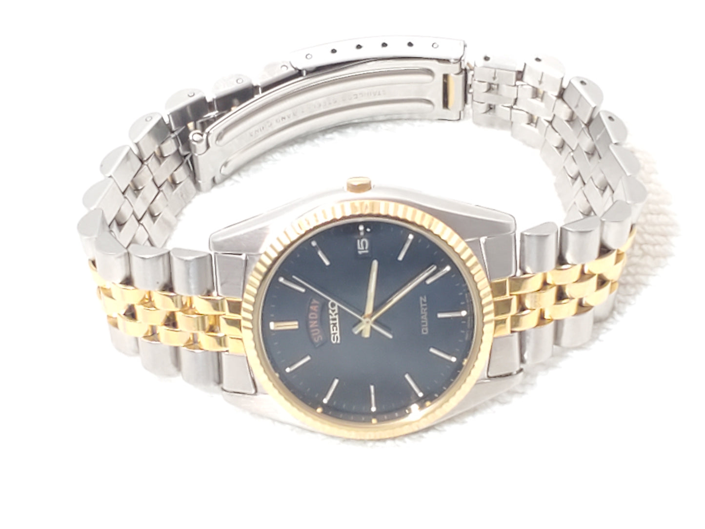 Seiko Presidential Men's Day Date Gold Tone Watch Black Dial Stainless Steel