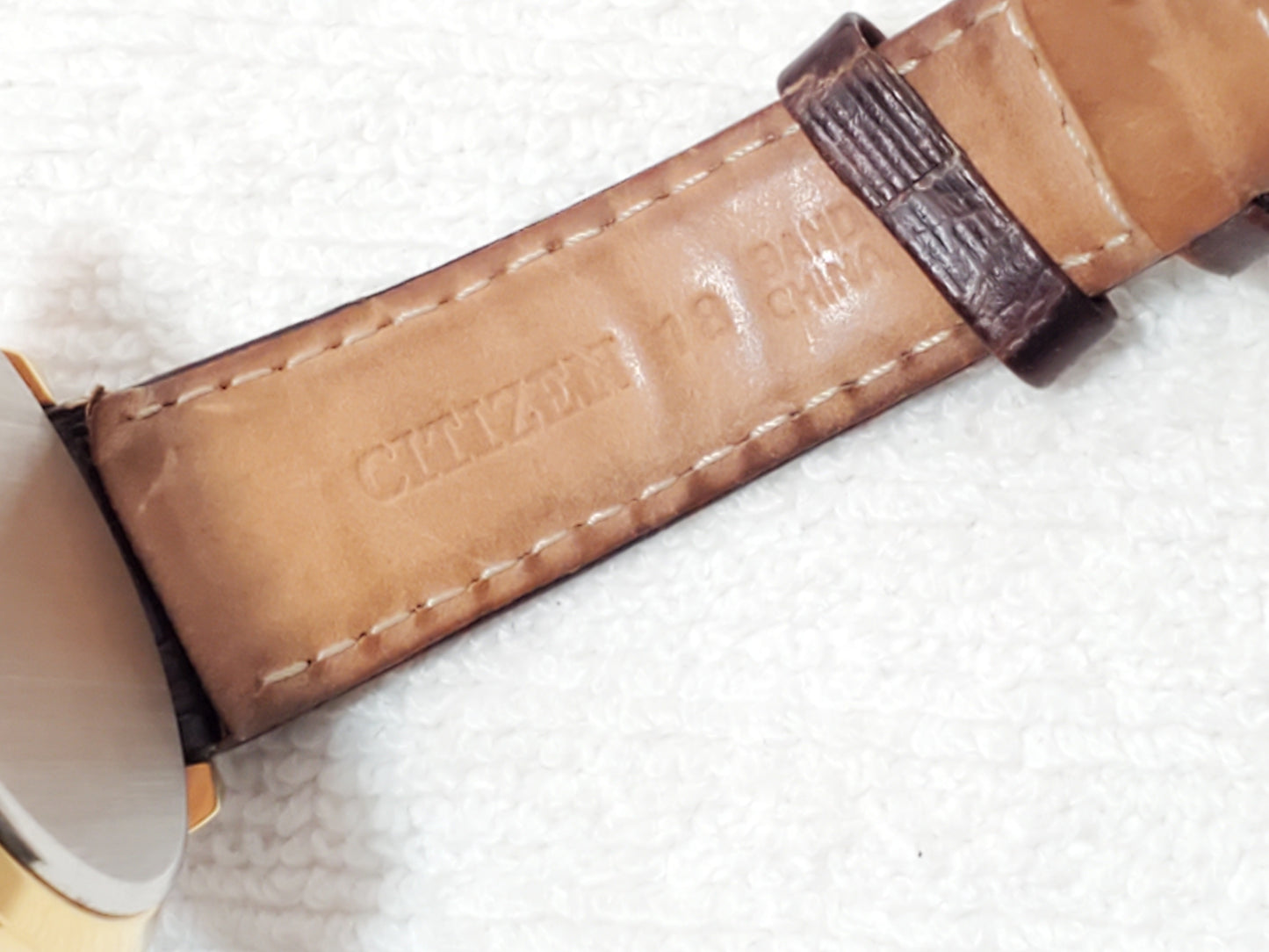 Vintage Citizen Men's Day Date Month Gold Plated Quartz Watch Brown Leather Band