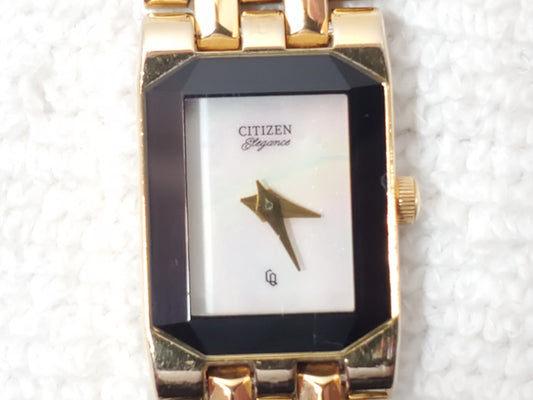 Citizen Elegance Women's Gold Tone Tank Quartz Watch Mother Pearl Dial Vintage