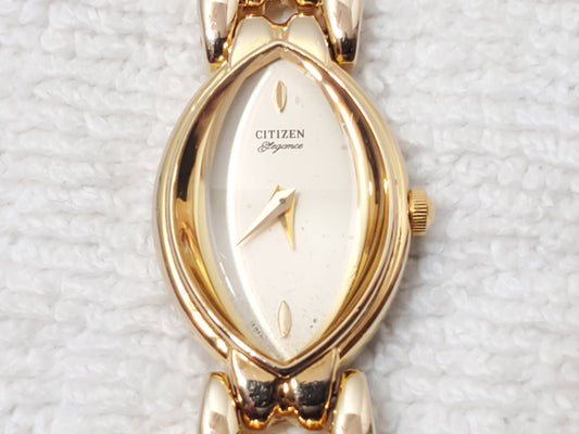 Citizen Elegance Women’s Gold Tone Vintage Quartz Watch Marquise Shape Crystal
