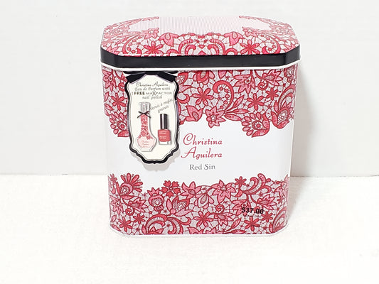 Christina Aguilera RED SIN Perfume Gift Set 1.0 oz 30ml EDP & Max Factor Polish
