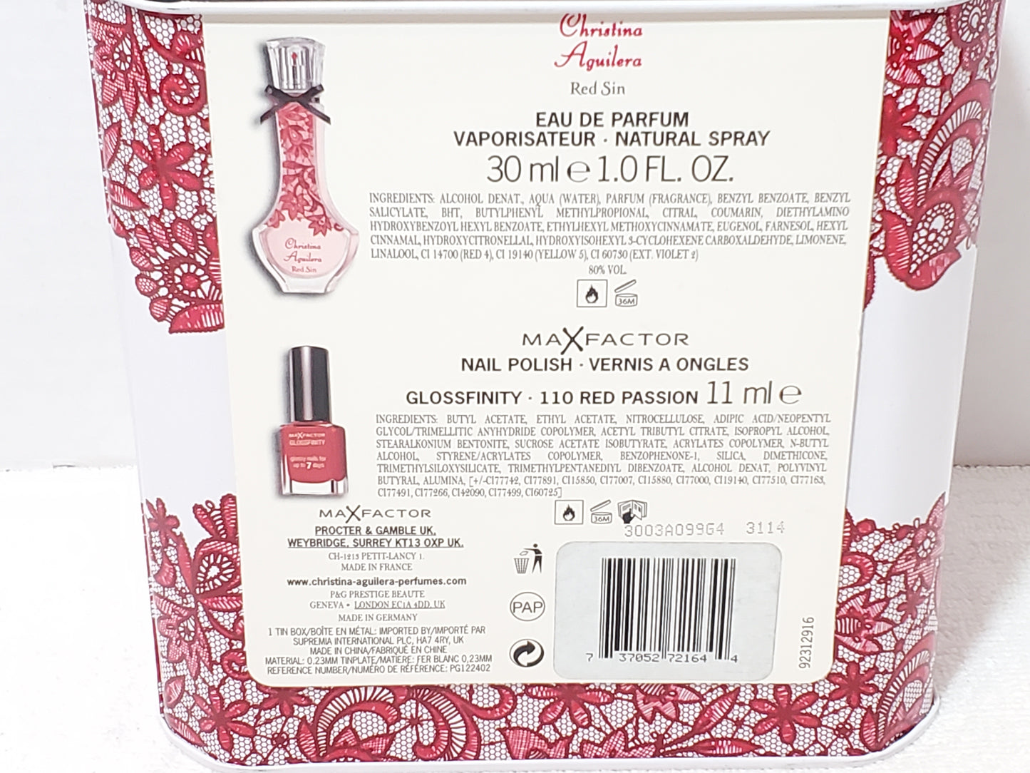 Christina Aguilera RED SIN Perfume Gift Set 1.0 oz 30ml EDP & Max Factor Polish