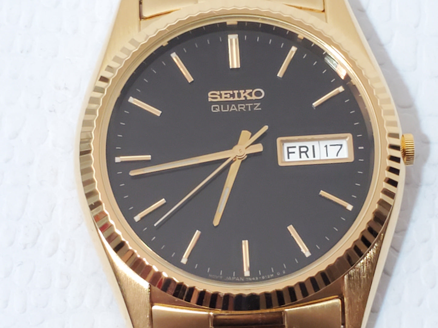 Vintage Seiko Men's Presidential Day Date Gold Plated Quartz Watch Black Dial