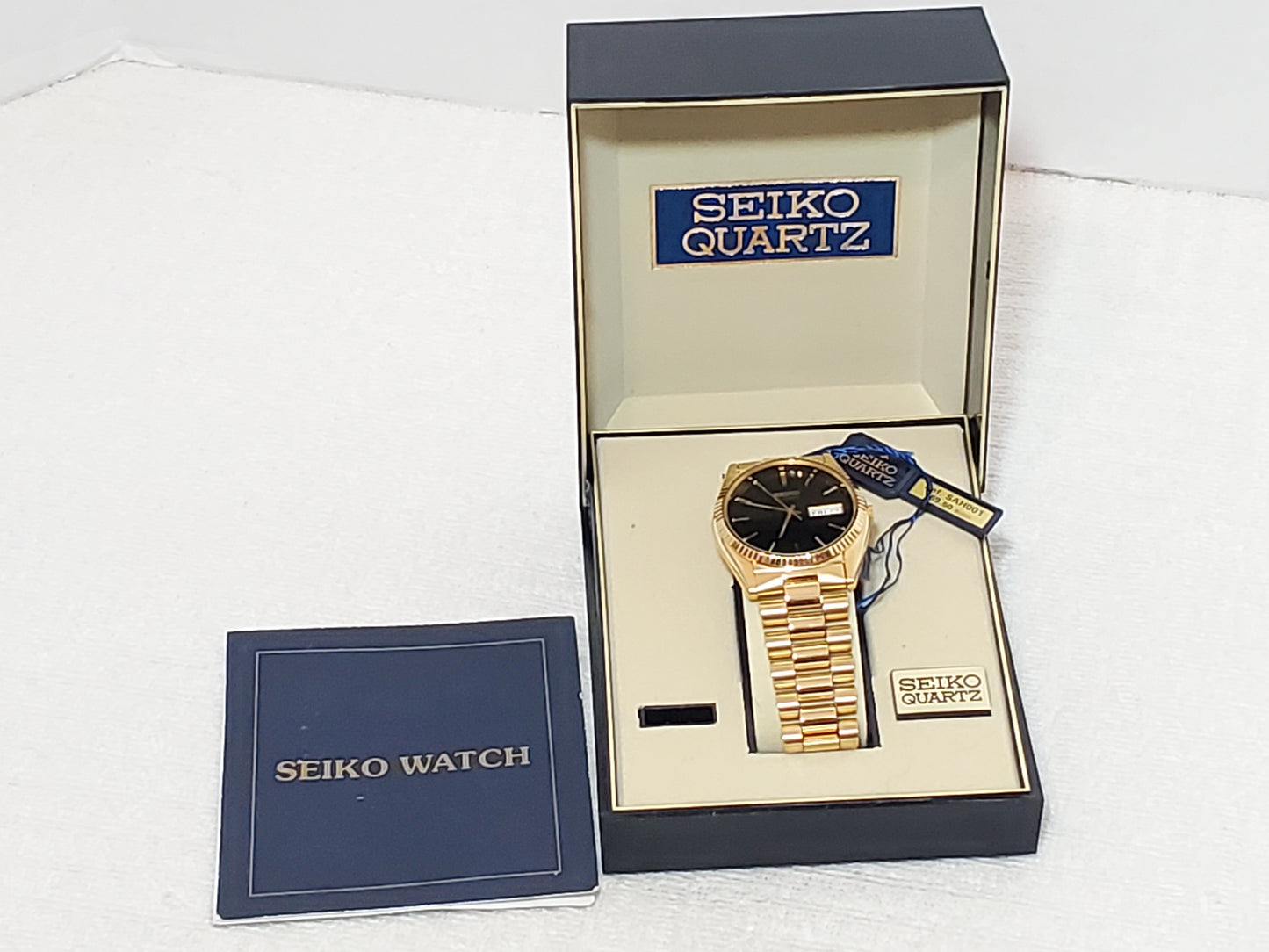 Vintage Seiko Men's Presidential Day Date Gold Plated Quartz Watch Black Dial