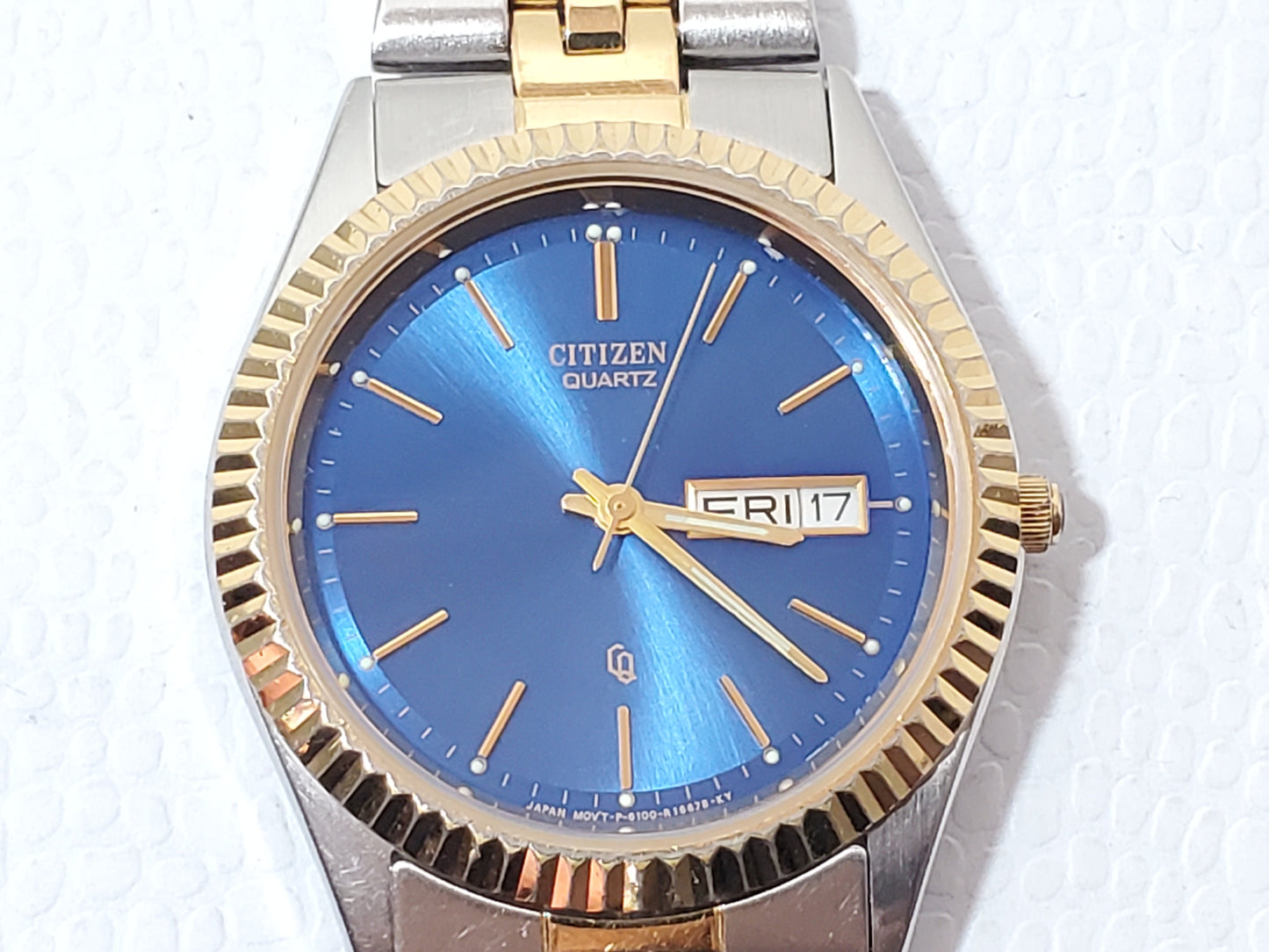 Citizen CQ Presidential Men’s Blue Dial Day Date Watch Gold Tone Stainless Steel
