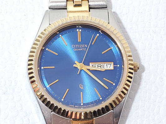 Citizen CQ Presidential Men’s Blue Dial Day Date Watch Gold Tone Stainless Steel