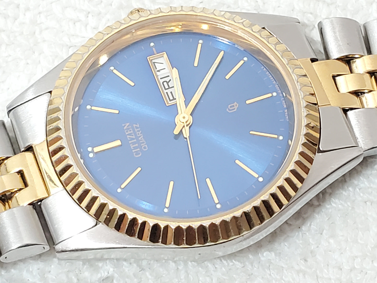 Citizen CQ Presidential Men’s Blue Dial Day Date Watch Gold Tone Stainless Steel
