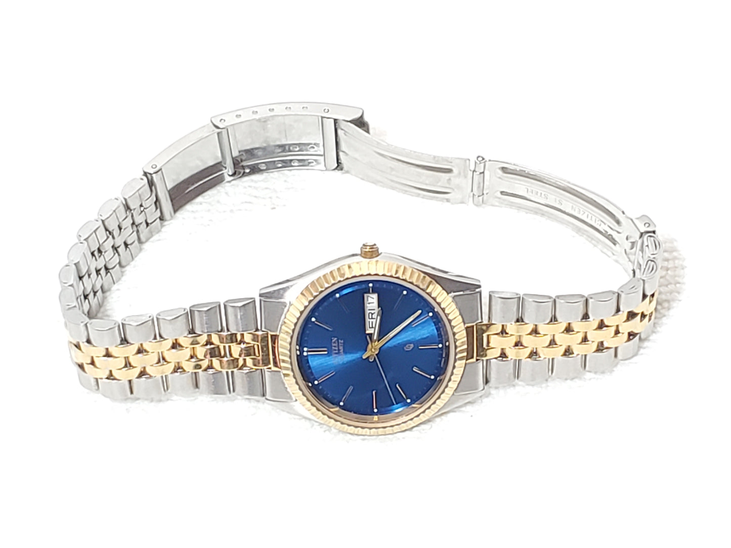 Citizen CQ Presidential Men’s Blue Dial Day Date Watch Gold Tone Stainless Steel