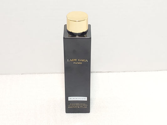 Pre-owned bottle of Lady Gaga Fame Black Body Lotion 6.7 oz / 200ml France
