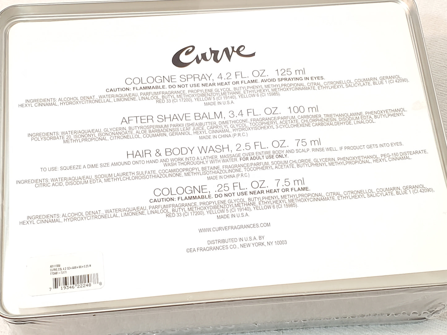 Curve for Men by Liz Claiborne 4-Piece Cologne Gift Set New in Tin Sealed