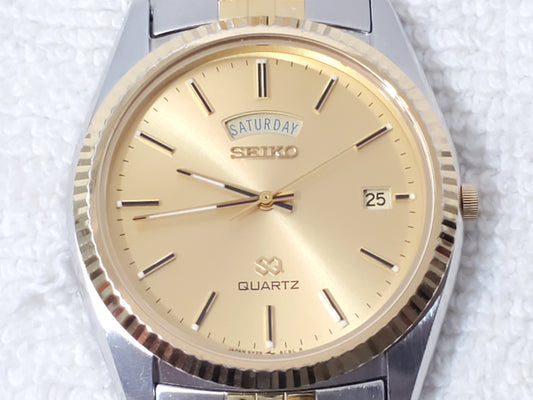 Vintage Seiko SQ Men's Presidential Day Date Gold Tone Quartz Watch One Jewel SS