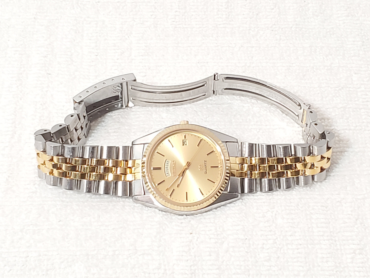Vintage Seiko SQ Men's Presidential Day Date Gold Tone Quartz Watch One Jewel SS