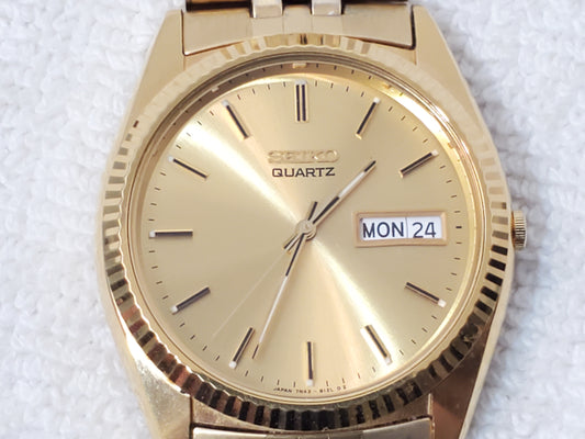 Vintage Seiko Men's Presidential Day Date Gold Tone Quartz Watch Stainless Steel