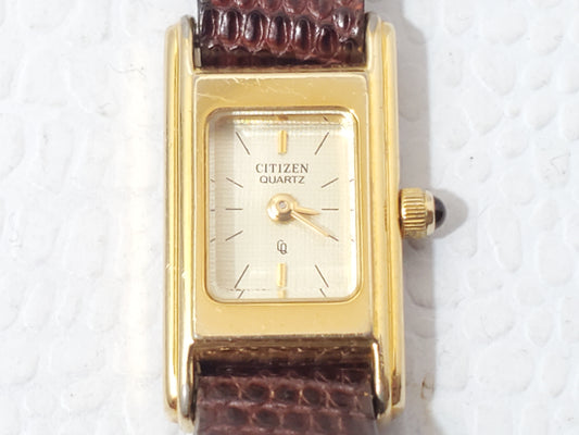 Vintage Citizen CQ Tank Women's Yellow Gold Plated Petite Watch Six Jewels